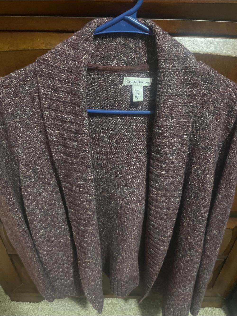 croft & barrow Marled Wine Shawl-Collar Open-Front Cardigan